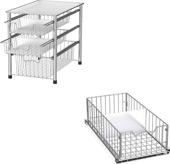 Simple Houseware 3 Tier Basket Drawer + Cabinet Pull-Out Shelf