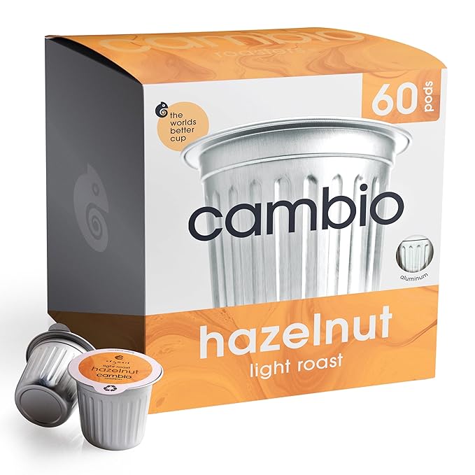 Cambio Roasters Hazelnut Light Roast Organic Coffee Pods - The Only Organic Recyclable Aluminum Coffee Pods, Small Batch Roasted, Keurig® Compatible, Nutty Flavor & Longer Lasting Freshness, 60 Count