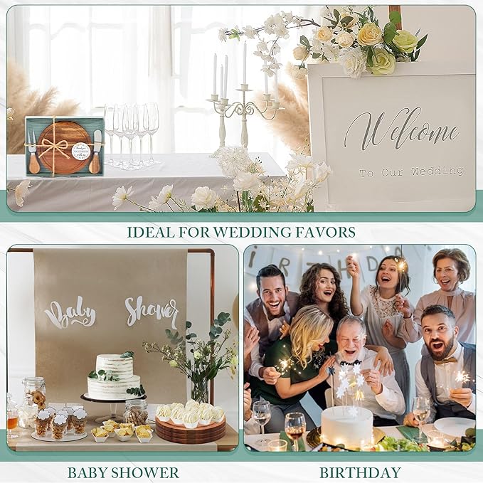 Maxcheck 1 Set Baby Shower Bridal Game Prizes for Winners Round Cheese Board Set Wood Mini Charcuterie Board with Knives and Forks Thank You Card with Gift Box for Guests Wedding (Acacia)