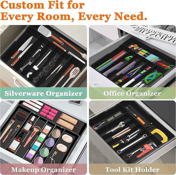 Spaclear Expandable Large Silverware Organizer - BPA-Free Food-Safe Kitchen Drawer Organizer Adjustable Utensil Drawer Organizer Cutlery Tray for Spoons Forks Knives