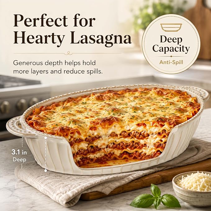 Casserole Dish for Oven, Ceramic Baking Dishes Set, Oval Hobnail Bakeware Set of 3, 9.25"/12.28"/14.37" Baking Dishes with Handle, Deep Lasagna Pan for Roasting, Holiday Dinner, Wedding Gifts, Arctic White