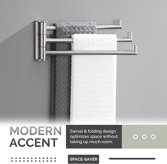 Angle Simple Swivel Hand Towel Holder 3 Bars Brushed Nickel, 304 Stainless Steel Hand Towel Rack for Bathroom Wall Mount
