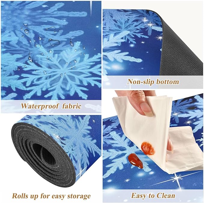 Blue Winter Christmas Glitter Snowflakes Trivet Table Runner 40 Inches Long Trivet for Hot Pots and Pans/Hot Dishes,Table Protector Heat Up to 230F, Decorative Hot Plates Mat for Kitchen Countertop