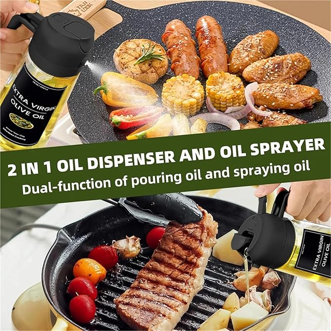 Oil Sprayer, Oil Sprayer For Cooking,2in1 Dispenser Bottle For Kitchen,16oz/470ml Glass,Food-grade Mister,for Kitchen, Air Fryer(1pcs Green)