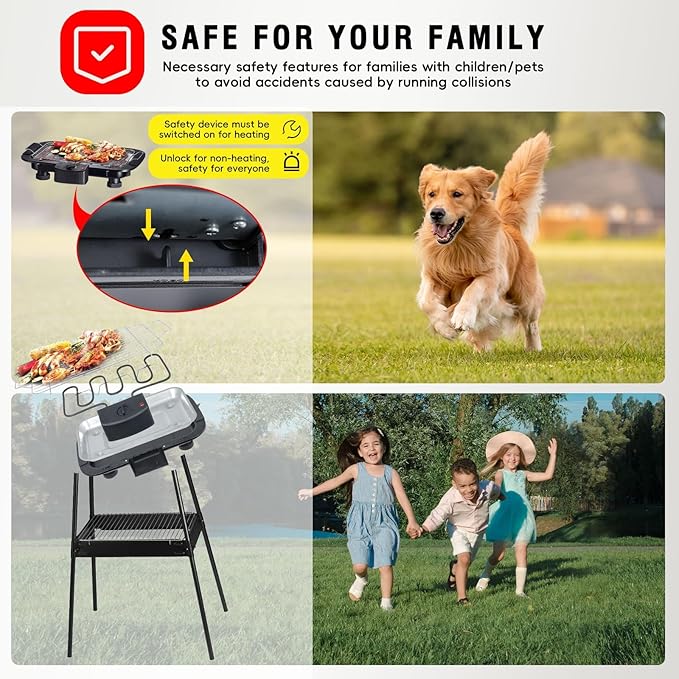 Electric Grill Outdoor Indoor Cooking,Smokeless BBQ,Portable Removeable Stand Grill, (YD301 Upgrade)