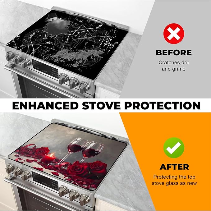 Heat-Resistant Glass Stove Top Cover with Anti-Slip Rubber Coating – 28.5x20.5 Inch Electric Stove Protector, Scratch-Resistant, Expands Counter Space, Stylish Kitchen Decor