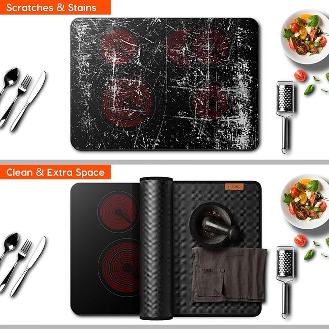 VIESEMBO Stove Gap Covers Stainless Steel, Retractable Oven Gap Filler for Stove and Counter, Stove Top Covers for Electric Stove,30x21 Inch Glass Stove Top Protector
