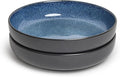 Sango Resona Blue & Black Large Serving Bowl (Set of 2), 64.25 oz, 10" Stoneware Bowls for Pasta, Salad & Dinner, Ceramic Bowls for Entertaining with Glossy Reactive Glaze, Dishwasher & Microwave Safe