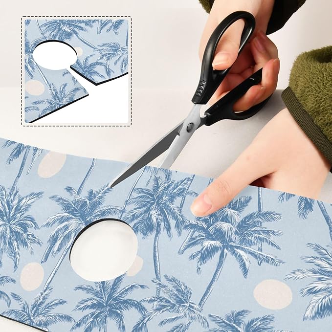 Kitchen Sink Splash Guard 2 PCS 14.7 Inch Sink Faucet Mat Splash Guard for Bathroom Countertop Water Absorbent Foldable Cuttable Soft Washable Light Blue Palm Trees and Sun