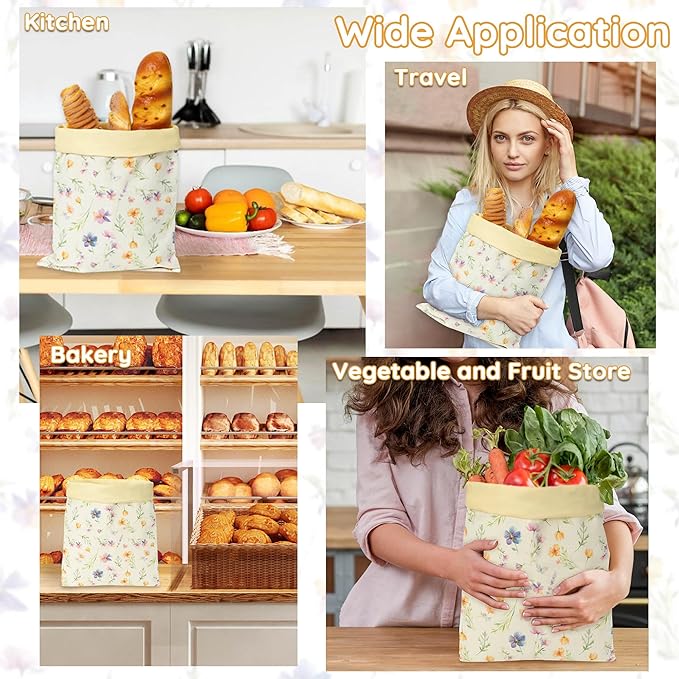 Reusable Beeswax Bread Bags - 2 Pack Bees Wax Food Bag, Homemade Sourdough Bread Storage, 2-in-1 Linen Cotton Large Freezer Container Home Baking Accessories with Lining (Wildflower)