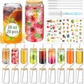 PeacePeo 20 OZ Glass Cups with Lids and Straws, 20 Pack Drinking Glasses with Bamboo Lids Stylish Glass Beer Can Cups with Stainless Steel Straws Iced Coffee Cup Great for Soda Boba Tea Cocktail