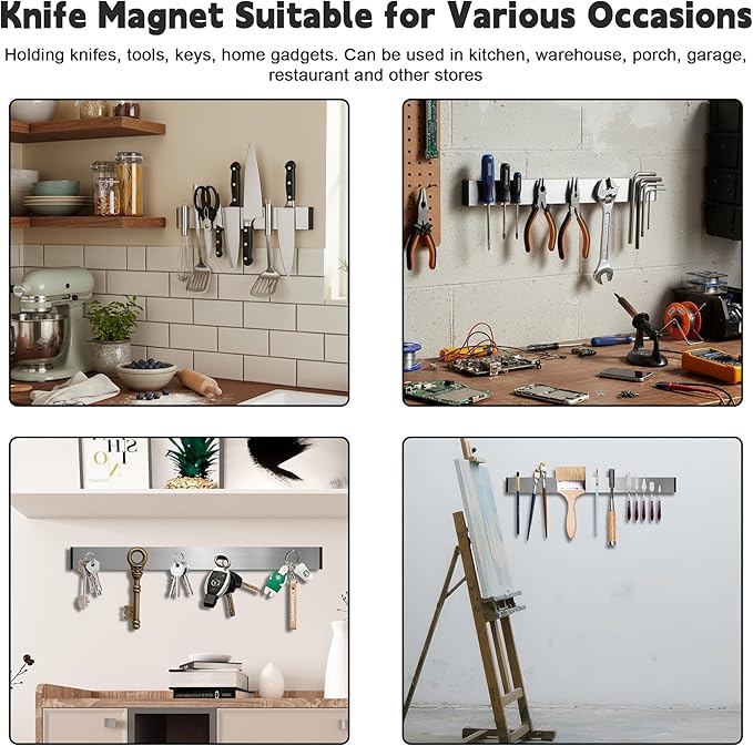 Magnetic Knife Strips, Magnetic Knife Holder for Wall 10.5 Inch, Stainless Steel Magnetic Strip Use as Knife Bar, Knife Holder for Kitchen Utensil Organizer