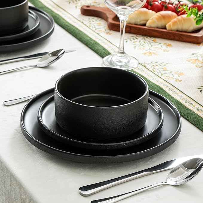26 OZ Ceramic Cereal Bowls Set, 6 Inch, Set of 4, Modern Black | Dishwasher & Microwave Safe, Handcrafted, For Breakfast, Soups, Oatmeal, Ramen, Pho, Udon, Soba