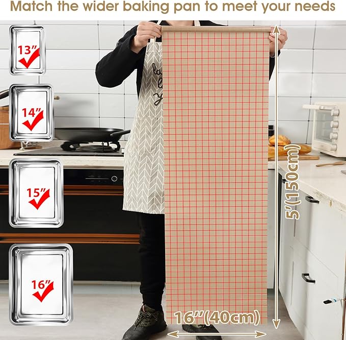 Silicone Baking Mat Roll 16IN*5FT Free Cutting, Non-Slip Pastry Mat, Non-Stick Reusable Air Fryer Liner, Oven Liners, Counter Mat, Freeze Dryer Mat, Easily Cut to Size Fit All Ovens Pans Tins Dishes