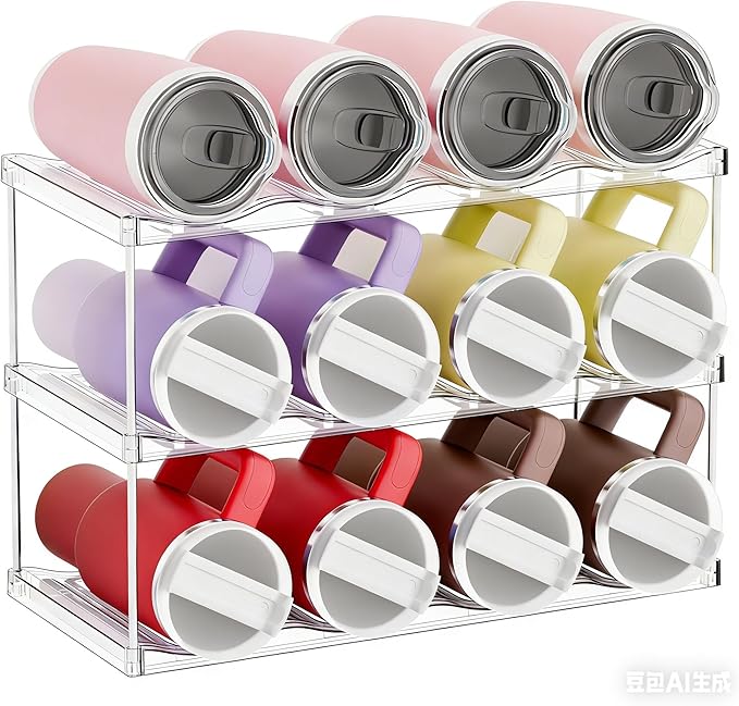 Stackable Water Bottle Organizer for Cabinet,3 Tier Water Bottle Holder for Stanley Yeti 40 oz Bottle Shelf,Clear Tumbler Storage Organizer,Wine Rack,Cup Organizer for Kitchen Cabinets Counter Pantry
