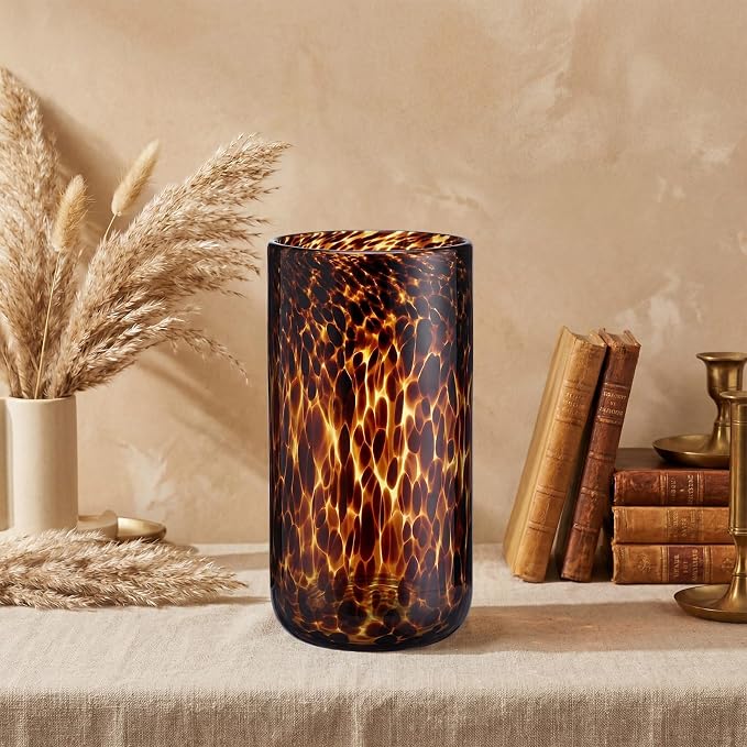 Honeydak Set of 4 Set of 4 Tortoise Leopard Print Brown Rocks Glasses Stylish Stemless Cocktail Cups Glass Glassware Tumbler Ideal for Gin, Tequila, Vodka, Soft Drinks (Whiskey Cup,10oz,16oz)
