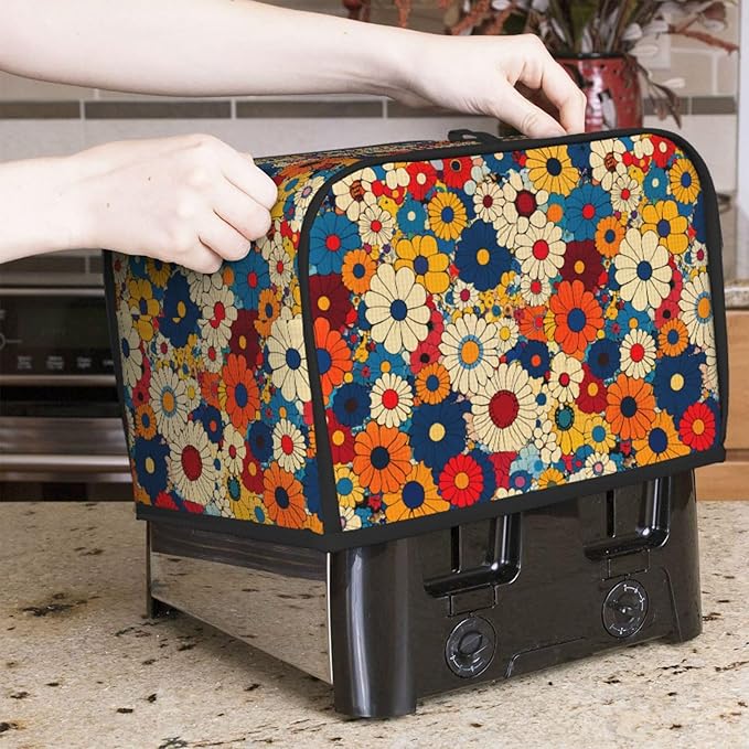 Toaster Cover 2 Slice Ethnic Flower Colorful Daisy Kitchen Small Appliance Covers with Pockets Dust and Fingerprint Protection