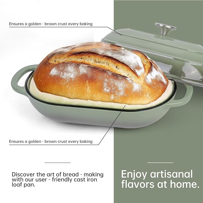Premium Enameled Cast Iron Dutch Oven for Bread Baking | Non-Stick 5QT Oval Bread Oven with Lid | Perfect for Sourdough, Loaf, and Artisan Baking (Gradient Green, 5 QT)
