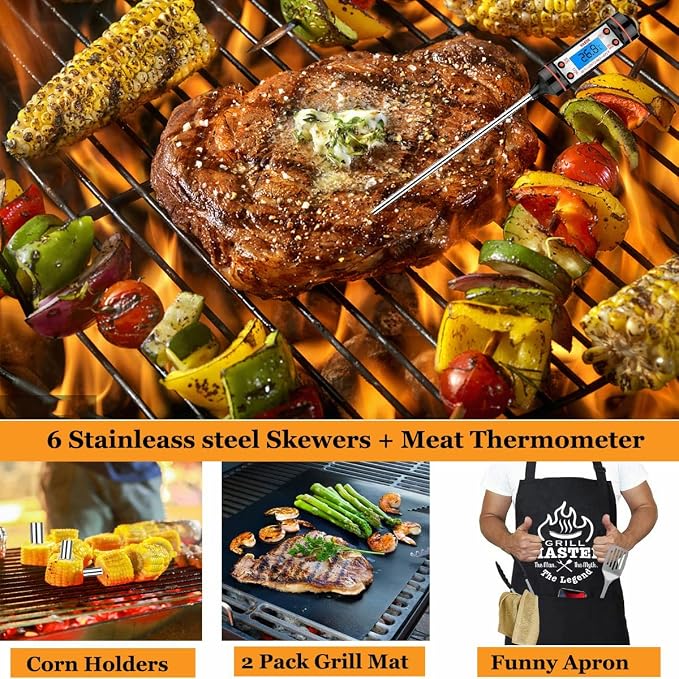 MUJUZE BBQ Grill Accessories Set,Grill Accessories Gifts for Fathers Day,BBQ Gifts for Men,31PCS Grilling Gifts for Men,Grilling Accessories with Apron for Dad,Barbecue Tool Sets