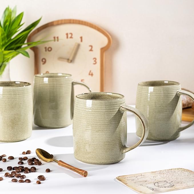 GBhome Large Coffee Mugs Set of 6, 18oz Handmade Ceramic Coffee Mugs Set with Gradient color for Latte/Tea/Beer/Hot Cocoa, Dishwasher & Microwave Safe, Khaki