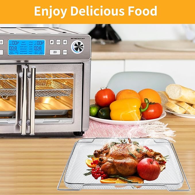 GCQ Air Fryer Accessories for Emeril Lagasse Dual Zone 360 Air Fryer Oven 25 QT Extra Large, 14.1" x 11.8" Replacement Parts Non-Stick Mesh Basket Air Fryer Steel Basket Wire Rack, Dishwasher Safe