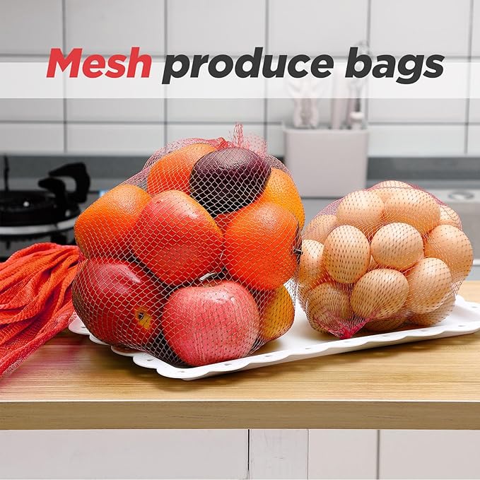 Windyun 1000 Pcs 20 Inch Mesh Bags for Vegetables Mesh Produce Bags Reusable Nylon Netting Bulk, Fits Storage Egg Vegetable Seafood Fruits Grocery (Red)