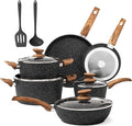 DishDelight Induction Pots and Pans Set Non Stick, 12 Piece Granite Kitchen Cookware Sets, Cooking Pot Set Nonstick Non Toxic, PFOA&PFOS Free, Black