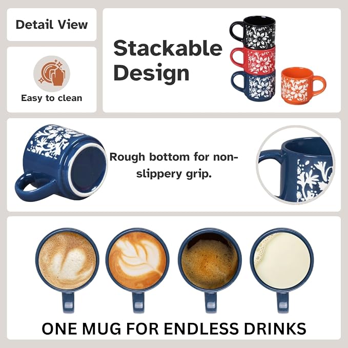 Servo Best Handmade Ceramic Coffee Mugs Set Of 4, 8Oz Comfortable Handle, Porcelain Mug for Latte, Tea, Cappuccino, Milk, Cocoa, Microwave & Dishwasher Safe, Cups for housewarming Gift set