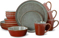 Mimola Stoneware Dinnerware Sets Service for 4, 16 pcs Reactive Glaze Plates and Bowls Sets, Handmade Ceramic Dish Set, Highly Chip and Crack Resistant Modern Plate Set (china red)
