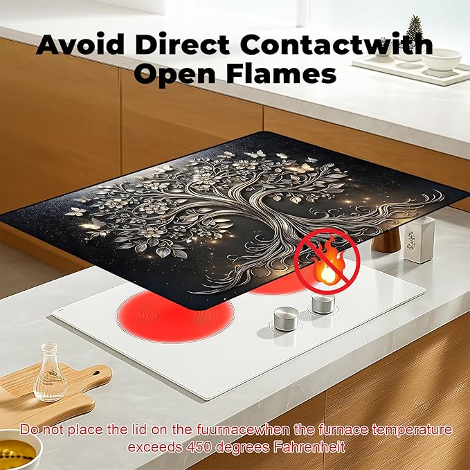 Stove Top Cover- Mat for Electric Stove Protector with Anti-Slip Rubber Coating Dish Drying Mats Scratch-Resistant (Tree, 28.5" x 20.5")