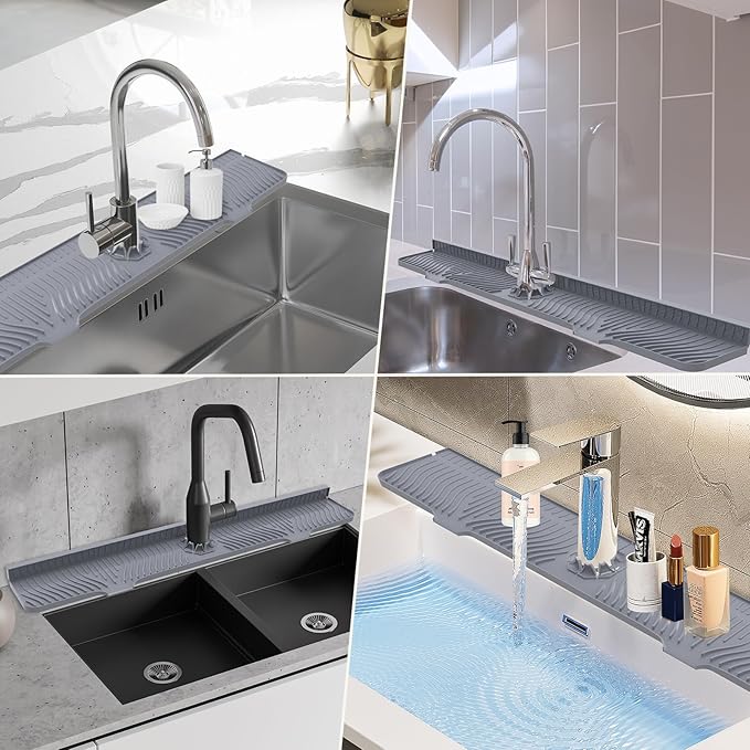deaunbr 33inch Kitchen Sink Splash Guard Mat,Silicone Material Protects Faucet Handle from Dripping Water,Faucet Mat Splash Catcher,Multipurpose for Kitchen Sink, Sink Sponge Holder