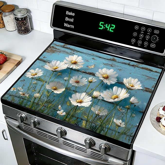 Stove Top Covers for Electric Stove: Heat Resistant Protector Glass Stove Top Expands Counter Space, Stylish Kitchen Decor 28.5'' 20.5''
