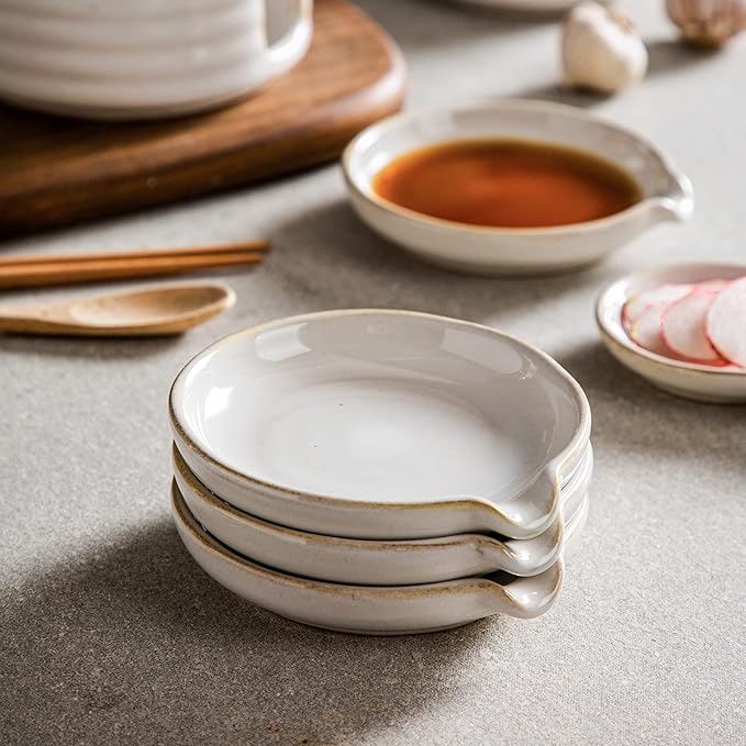 Ceramic Spoon Rest,Spoon Holder,Soy Sauce Dishes with Holder for Kitchen,Household Dipping Sauce Dishes Set, Side Dishes, Kitchen Basics,Set of 4 Kitchen Accessories For Utensils (cream)