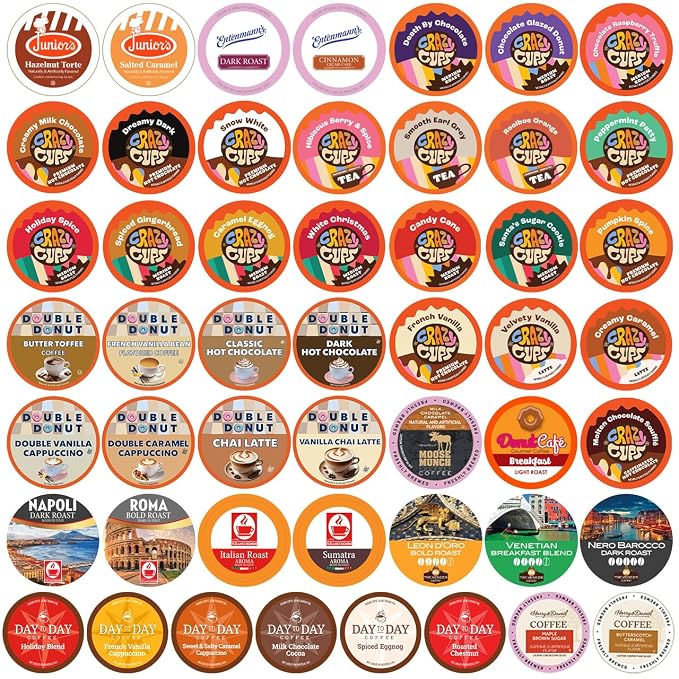 Perfect Samplers Tea Pods, Cider, Hot Chocolate, Cappuccino & Coffee Pods Variety Pack, Single Serve Coffee & K Pod Variety Pack for Keurig K Cups Brewers, Coffee Gift Set, 50 Count