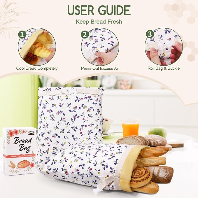 Beeswax Bread Bags for Sourdough, 2 Pack Reusable Bread Bag for Storage XL 17x13 Inch, Large Canvas Lined Bags for Homemade Sourdough - Keep Fresh, Freezer Safe