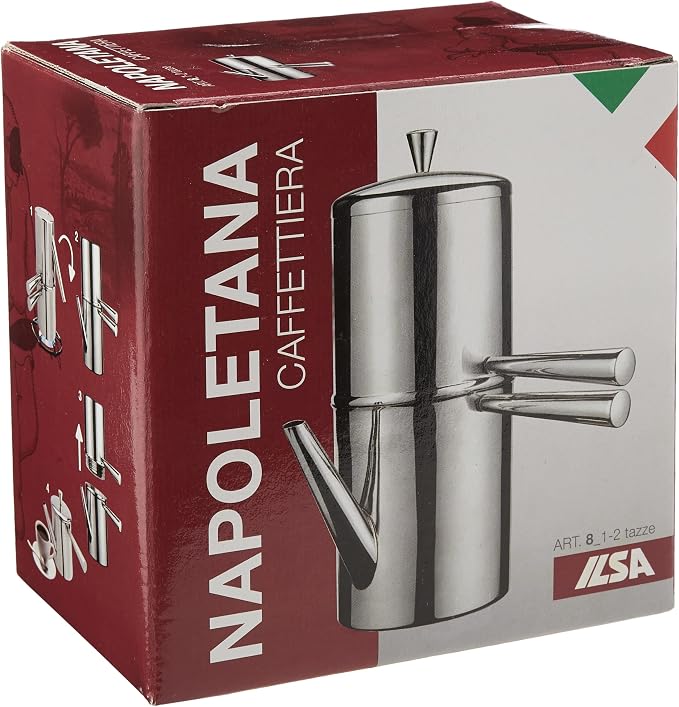 Ilsa Neapolitan Coffee Maker, Stainless Steel, Silver, 1-2 Cups