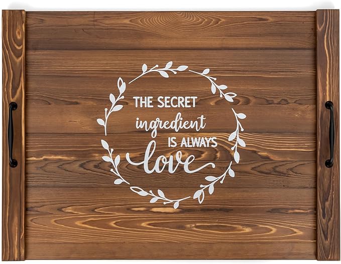 Noodle Board Stovetop Cover with Handles, Sink Wood Block Covers for Electric & Gas Stove, RV Stove Burner, Farmhouse Decorative Wooden Tray for Kitchen-The Secret Ingredient is Always Love