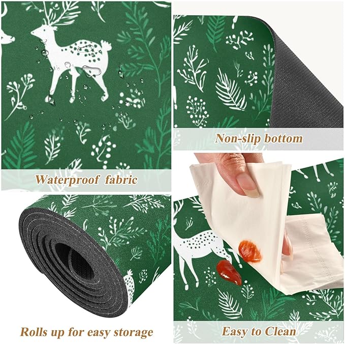 White Christmas Deers Plants Trivet Table Runner Heat Resistant 230F for Hot Dishes Pots Plates Kitchen Dining Table Protector Decorative 39.37 X 11.8 Inch