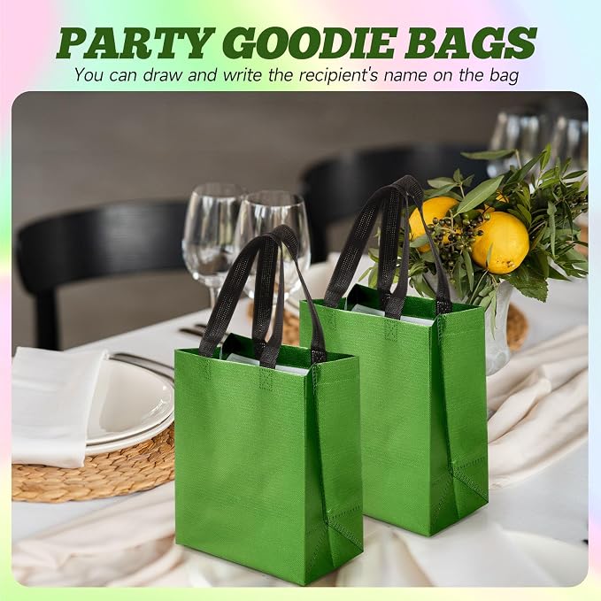 Eccliy Reusable Gift Bags Set Glossy Grocery Gift Tote Bag with Handle for Wedding, Bridal Shower, 4th of July, Summer Event(10 x 8 x 4.7 Inch,Green,80 Pcs)