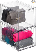 mDesign Plastic Stackable Closet Storage Organizer Bins with Pull Out Drawer for Cabinet, Desk, Shelf, Cupboard, or Dresser Organization - Lumiere Collection - 2 Pack - Clear