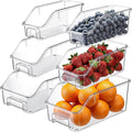 LemonRoad 6 Packs Clear Freezer Organizer Bins with Handle Pantry Vegetable Organizers and Storage Stackable Open Front Fridge Storage Egg Salad Containers for Kitchen Refrigerator Cabinet Closet