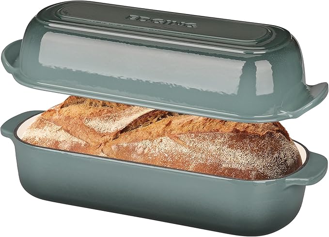 EDGING CASTING Enameled Cast Iron Loaf Pan with Lid, Bread pan, Dutch Oven Bread pan for Homemade Sourdough Bread Baking, 12.5x5.5 inch, 5qt, Slateblue