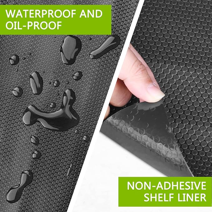 HooTown Shelf Liner Kitchen Cabinet Drawer Mats 17.5 Inch Wide x 6.5 Feet Long, Non Skid EVA Plastic Washable Oil Proof Pad for RV Drawer, Dish Plate Slippery Protection, Black