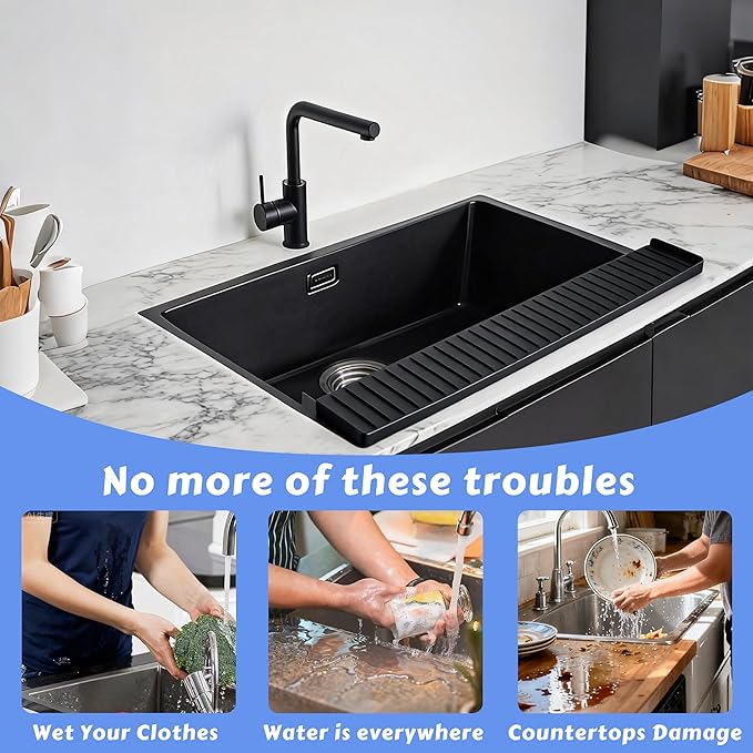 Silicone Sink Edge Protector 24", Kitchen Faucet Splash Guard with Suction Cups, Tilt and Cuttable Edge Guard, Multi-function Sink Accessories for Kitchen, Bathroom, Steel, Granite, Quartz Countertop