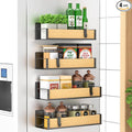 HuggieGems 4 Pack Magnetic Spice Storage Rack Organizer for Refrigerator and Oven, Wood Fridge Organizers and Storage