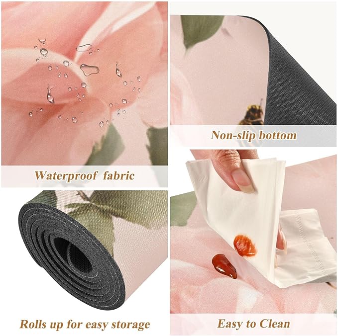 Pastel Pink Rose and Honeybees Trivet Table Runner Heat Resistant 230F for Hot Dishes Pots Plates Kitchen Dining Table Protector Decorative 39.37 X 11.8 Inch