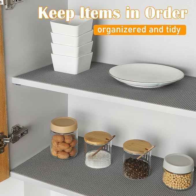 Songrey Non-Adhesive Drawer and Shelf Liner, Non Slip Cabinet Liners, Protect Kitchen Cupboard, Bathroom Drawers, Breathable, Thick Strong Grip mat (20IN x 10FT, Dark Gray)