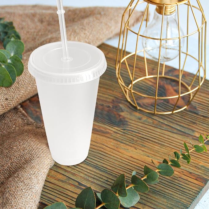 YOUKE OLA 72 Pack Plastic Tumblers with Straw and Lid Reusable Plastic Cups Drinking Straw Tumbler Bulk Customizable Iced Coffee Cup Water Bottle for Vinyl DIY Parties Birthdays 24oz Frosted