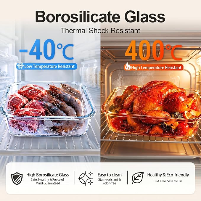 8 Pack Glass Meal Prep Containers with Lids, Glass Food Storage Containers with Snap Locking Lids, Airtight Lunch Containers for Microwave, Oven, Freezer and Dishwasher BPA Free (Pink)