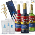 Jimoco Barista Set – Torani Lime, Strawberry & Blue Raspberry Syrups (25.4 oz Each) with 3 Jimoco Syrup Pumps, Reusable Cups, Straws & Stirrers – Coffee, Italian Soda & Cocktail Flavoring Kit